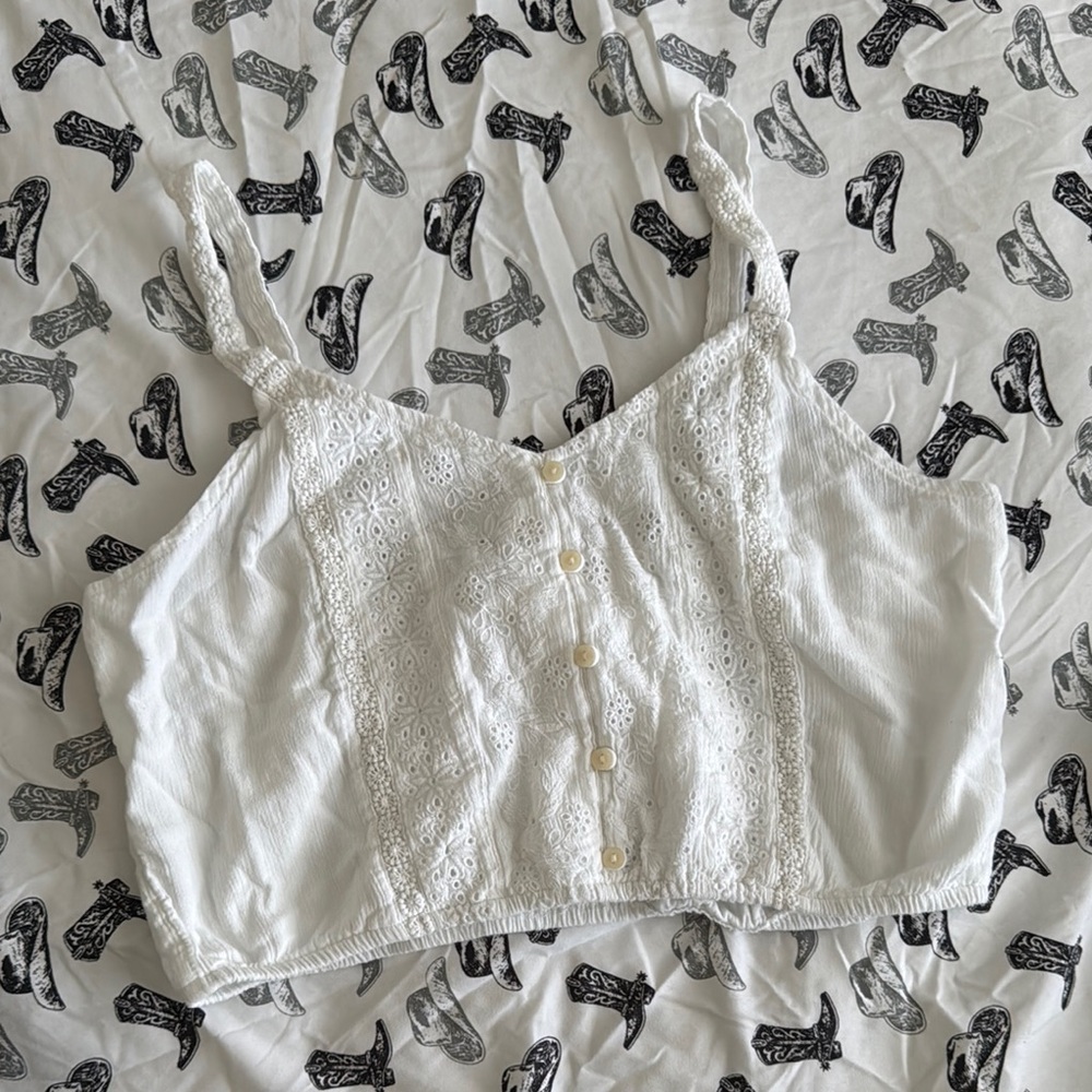 American Eagle Outfitters White Lace Crop Top